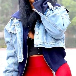 Beautifully made denim sweater jean jacket. Warm fur inside very cute.